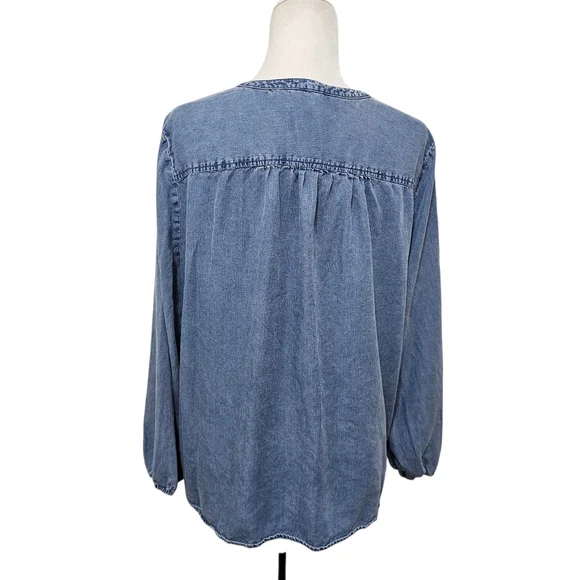 Chicos Chambray Pullon Blouse Loosefit Flowy Women's XL - Picture 5 of 9